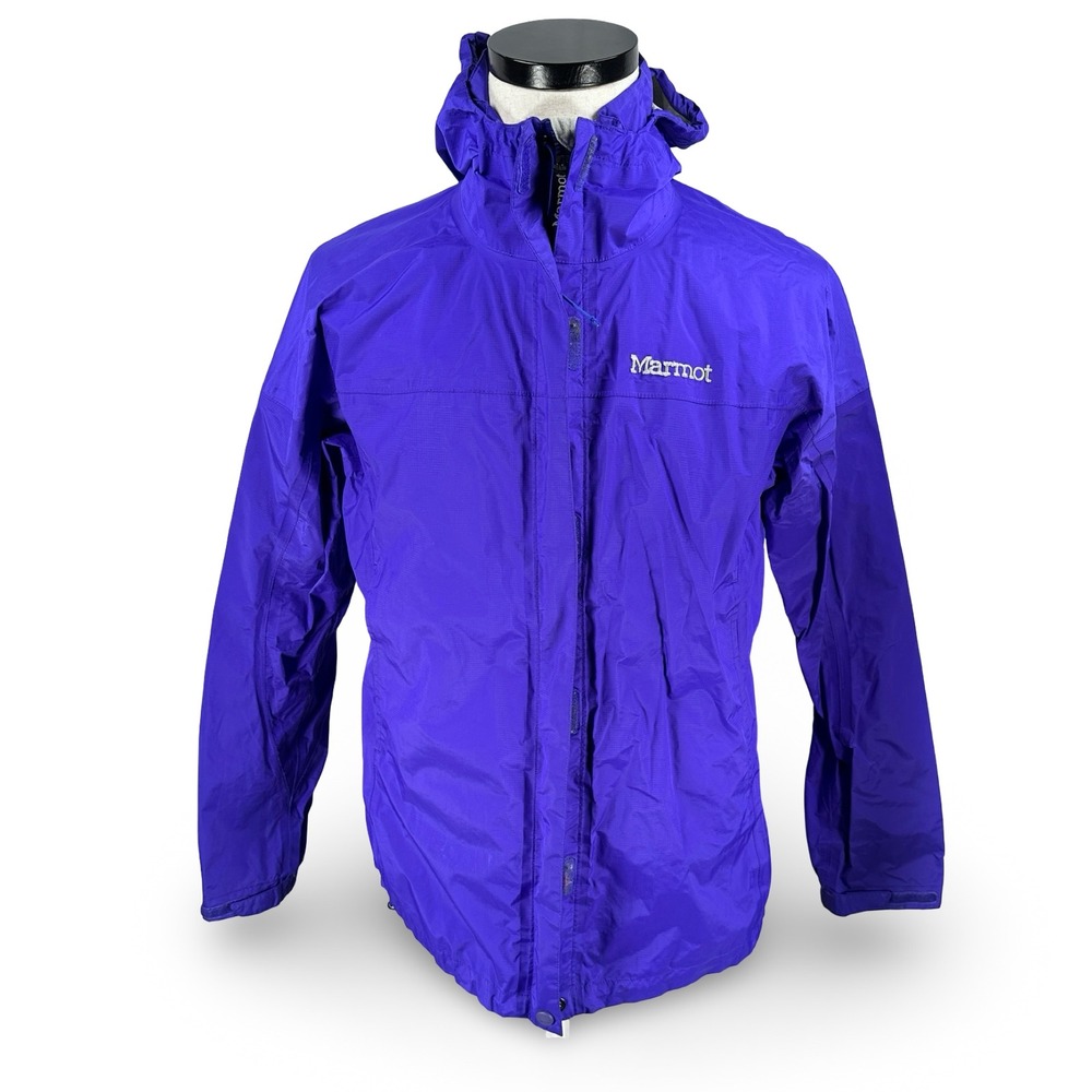 Marmot Womens Eco PreCip Rain Jacket Purple Large Hooded Full Zip